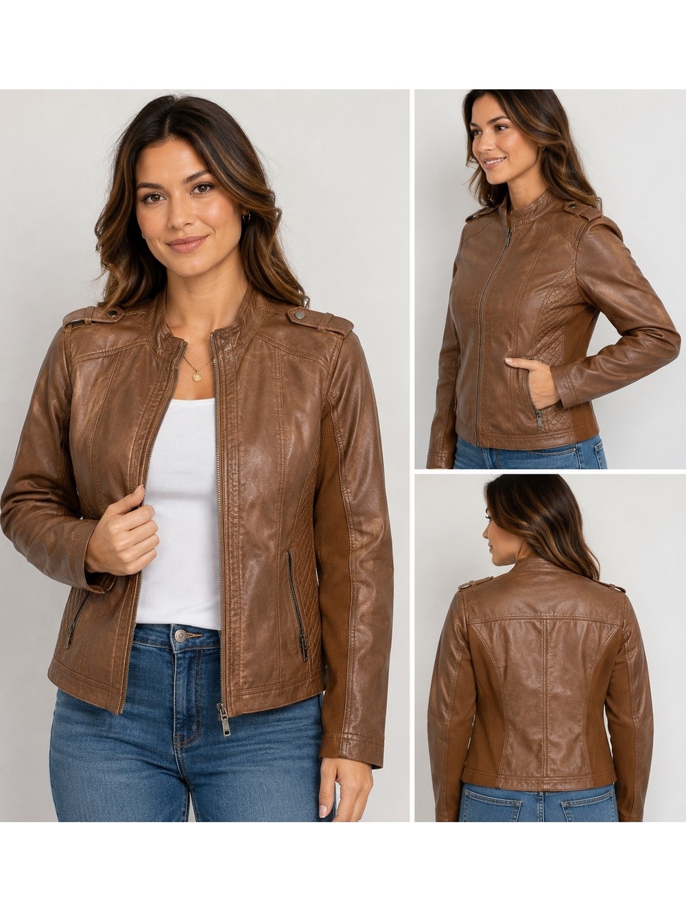 Maurices Women’s XXL Brown Faux Leather Moto Jacket NWT Quilted
